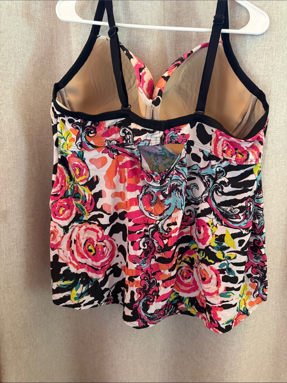 Floral & Zebra Print Bustier Swim Top with Black Straps - Picture 2 of 3
